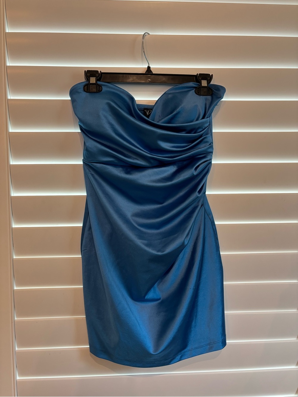 Strapless Blue Satin Cocktail Dress - homecoming dress
